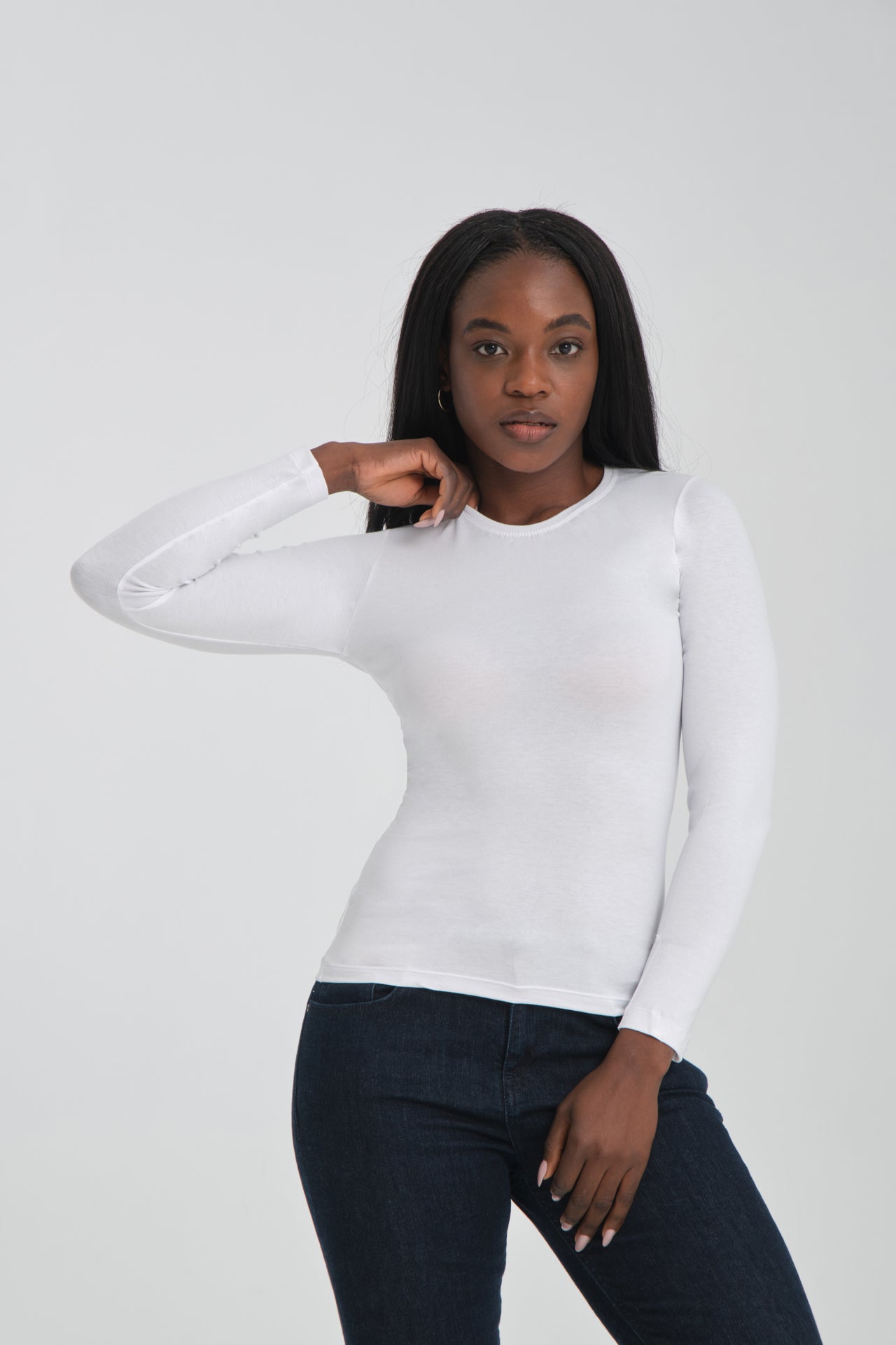 Long Sleeve Round Neck White T-Shirt