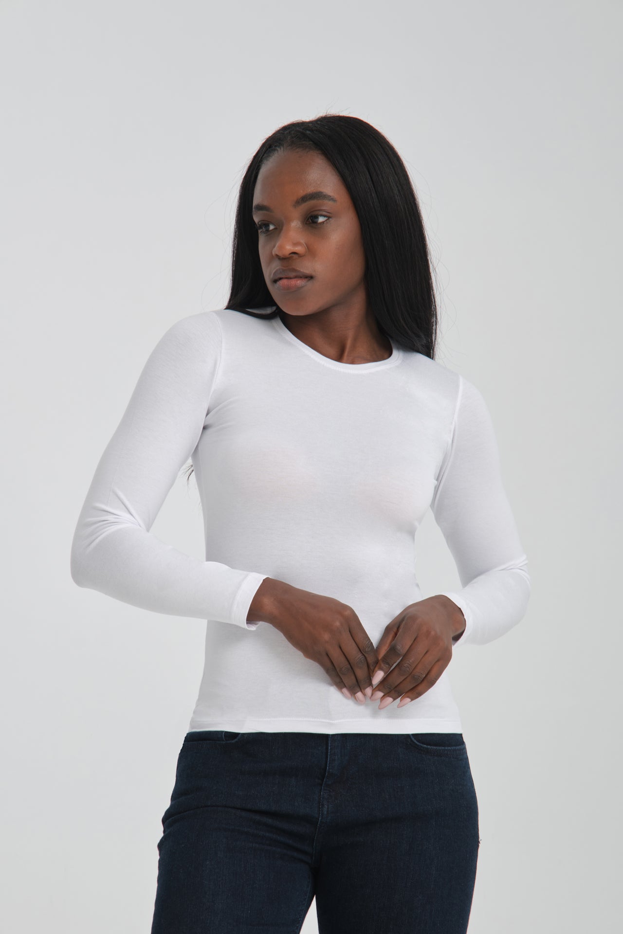 Long Sleeve Round Neck White T-Shirt