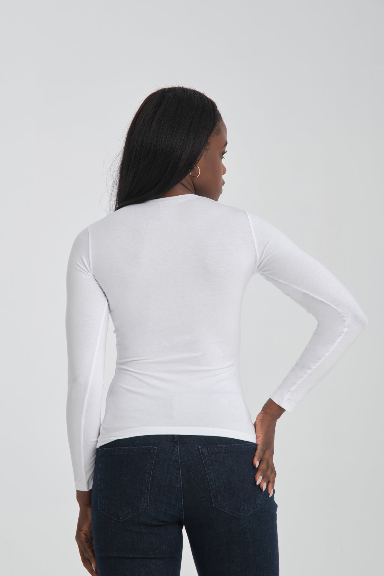 Long Sleeve Round Neck White T-Shirt