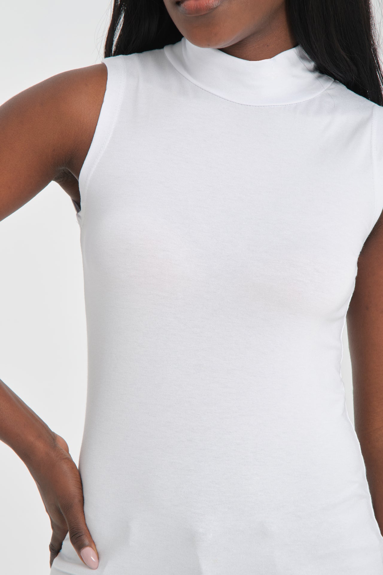 White Turtleneck Zero Sleeve T-Shirt